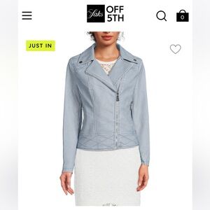 Guess Ivonne Coated Biker Jacket in Aerial Blue